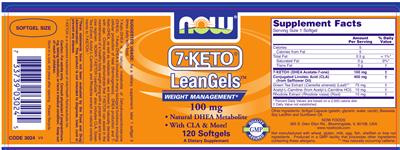 Photo of the NOW 7-KETO LeanGels 100 mg label