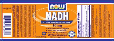 Photo of the NOW NADH 10 mg label