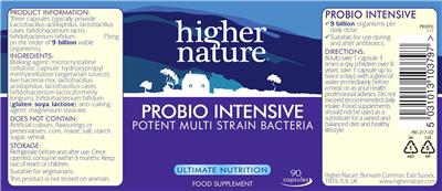 Photo of the Higher Nature Probio Intensive label