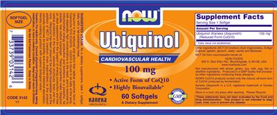 Photo of the NOW Ubiquinol 100 mg label