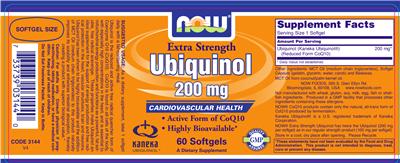 Photo of the NOW Extra Strength Ubiquinol 200 mg label