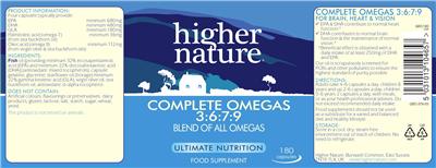 Photo of the HIgher Nature Complete Omegas 3:6:7:9 label