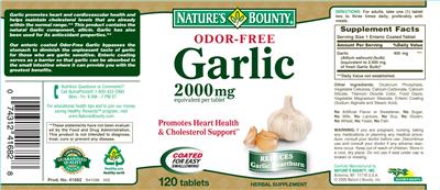 Photo of the Nature's Bounty Odor-Free Garlic label