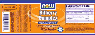 Photo of the NOW Bilberry Complex label