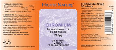Photo of the Higher Nature Chromium 200 mcg label