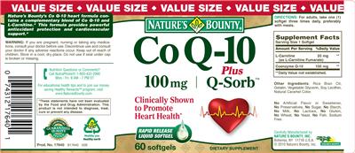 Photo of the Nature's Bounty CoQ-10 100 mg Plus Q-Sorb label