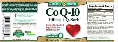 Photo of the Nature's Bounty CoQ-10 100 mg label