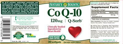Photo of the Nature's Bounty CoQ-10 120 mg label