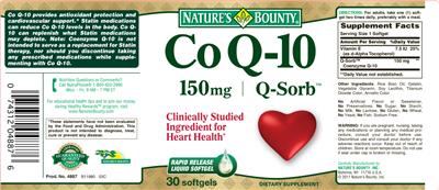 Photo of the Nature's Bounty CoQ-10 150 mg label
