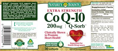 Photo of the Nature's Bounty Extra Strength Co-Q10 200 mg label