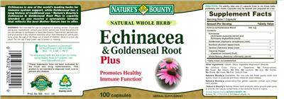 Photo of the Nature's Bounty Echinacea & Goldenseal Root Plus label
