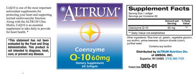 Photo of the Altrum Coenzyme Q-10 60 mg label