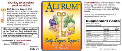 Photo of the Altrum Daily Enzyme Support label