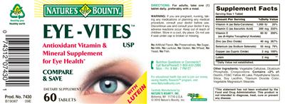 Photo of the Nature's Bounty Eye-Vites label