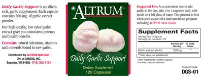 Photo of the Altrum Daily Garlic Support label