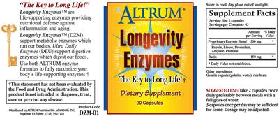 Photo of the Altrum Longevity Enzymes label