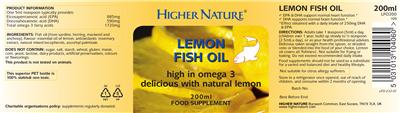 Photo of the Higher Nature Lemon Fish Oil label