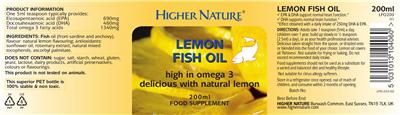 Photo of the Higher Nature Lemon Fish Oil label