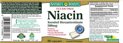Photo of the Nature's Bounty Flush Free Niacin label