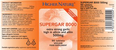 Photo of the Higher Nature SuperGar 8000 500 mg label