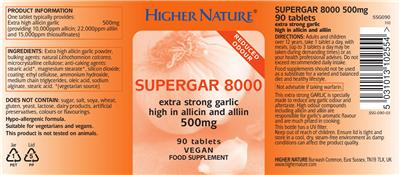 Photo of the Higher Nature SuperGar 8000 500 mg label