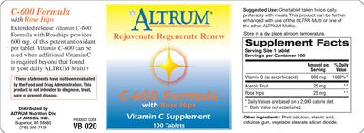 Photo of the Altrum C-600 Formula with Rose Hips label