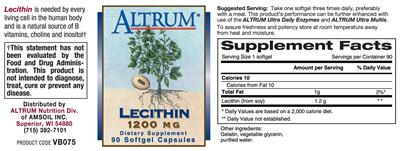 Photo of the Altrum Lecithin 1200 mg label