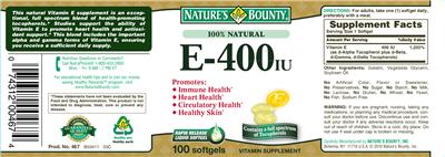 Photo of the Nature's Bounty E-400 IU label