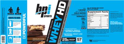 Photo of the BPI Sports Whey HD Chocolate Cookie label