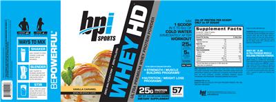 Photo of the BPI Sports Whey HD Vanilla Caramel label