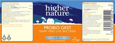 Photo of the Higher Nature Probio-Gest label