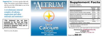 Photo of the Altrum Ultra Calcium Complex label