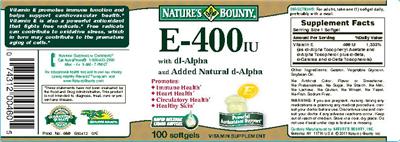 Photo of the Nature's Bounty E-400 IU with DL-Alpha and added Natural D-Alpha label