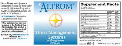 Photo of the Altrum Stress Management System label