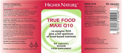 Photo of the Higher Nature True Food Maxi Q10 label