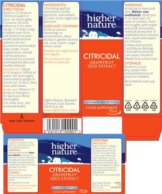 Photo of the Higher Nature Citricidal Grapefruit Seed Extract label