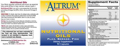 Photo of the Altrum Nutritional Oils label