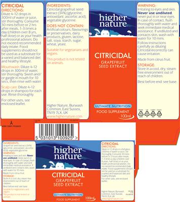 Photo of the Higher Nature Citricidal Grapefruit Seed Extract label