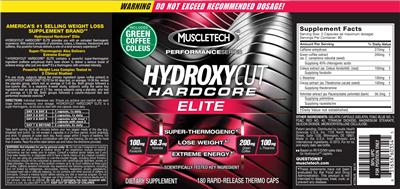 Photo of the MuscleTech Performance Series Hydroxycut Hardcore Elite label