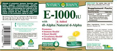 Photo of the Nature's Bounty E-1000 IU With Dl-Alpha & Added Natural D-Alpha label