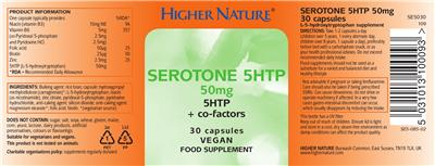 Photo of the Higher Nature Serotone 5HTP 50 mg label