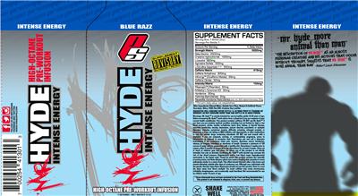Photo of the PS ProSupps Mr Hyde Intense Energy Blue Razz label