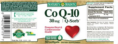 Photo of the Nature's Bounty CoQ-10 30 mg label