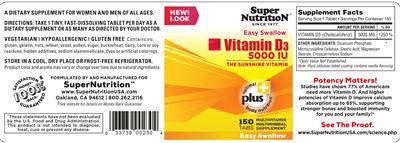Photo of the SuperNutrition Vitamin D3 5000 IU label