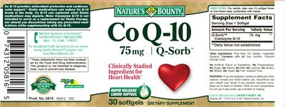 Photo of the Nature's Bounty Co Q-10 75 mg label