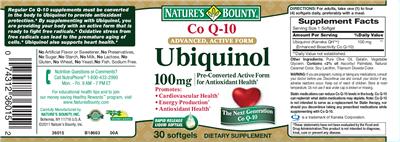 Photo of the Nature's Bounty Ubiquinol 100 mg label