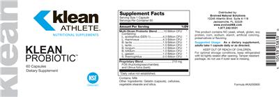 Photo of the Klean Athlete Klean Probiotic label