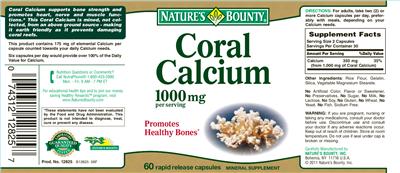 Photo of the Nature's Bounty Coral Calcium label