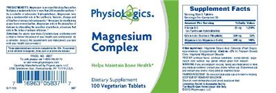 Photo of the PhysioLogics Magnesium Complex label