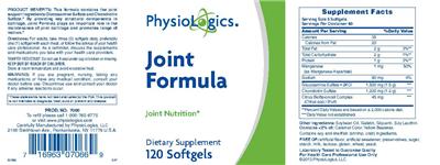 Photo of the PhysioLogics Joint Formula label